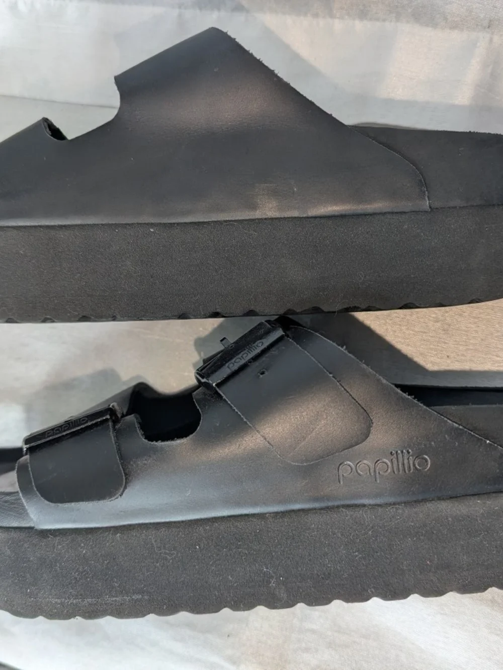 Papillio by Berkinstock Black Double Buckle Platform Slide Sandal Women's EU 41